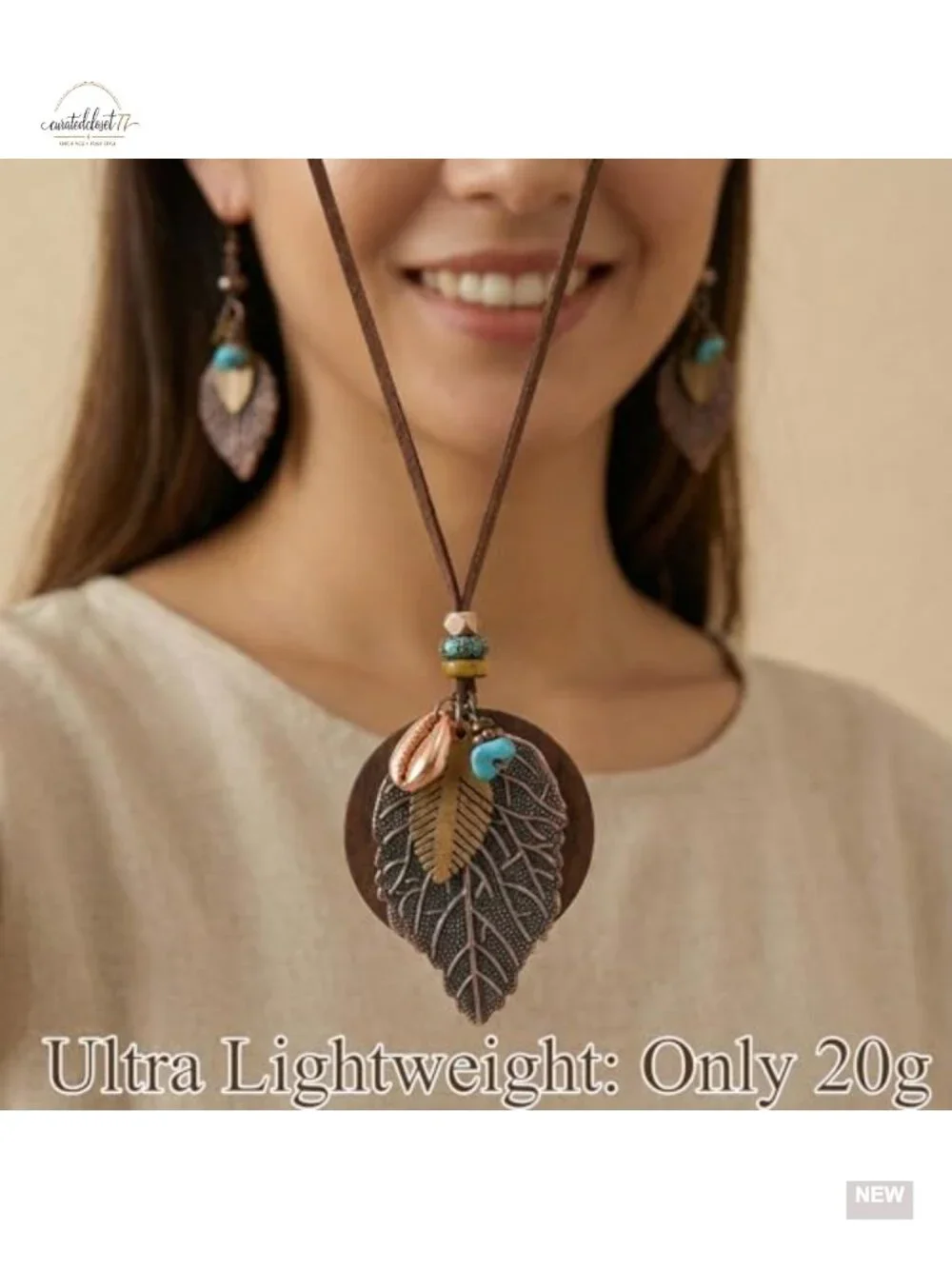 Boho Western Jewelry Set - Leaf Pendant Earrings & Necklace